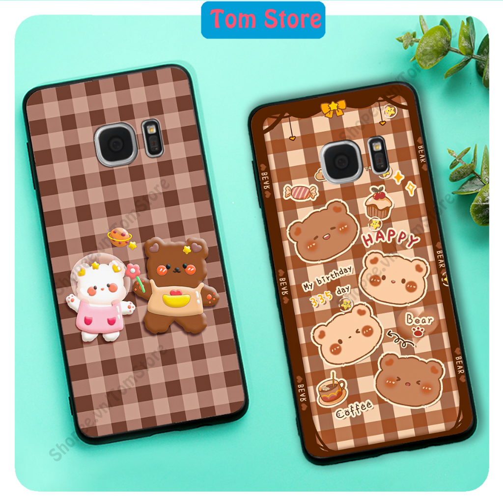 Ốp lưng Samsung Note 5 - S6 - S6 Edge - S7 - S7 Edge in hình caro gấu thỏ, gấu bear cute