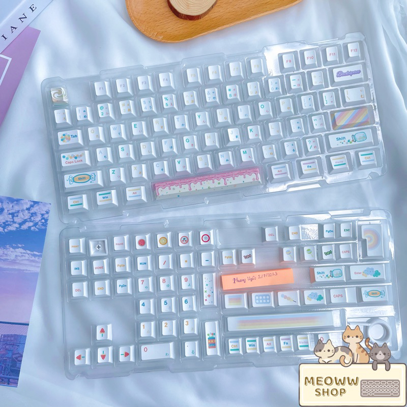 Keycap Cute Cat màu pastel dễ thương cho bàn phím cơ