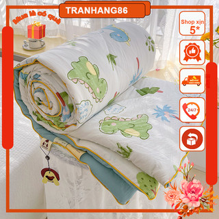 Chăn Đũi Hè Cotton Trần Bông Mỏng Mịn Thoáng Mát Kích Thước 2mx2m2 mẫu khủng long bơ- drapbeding