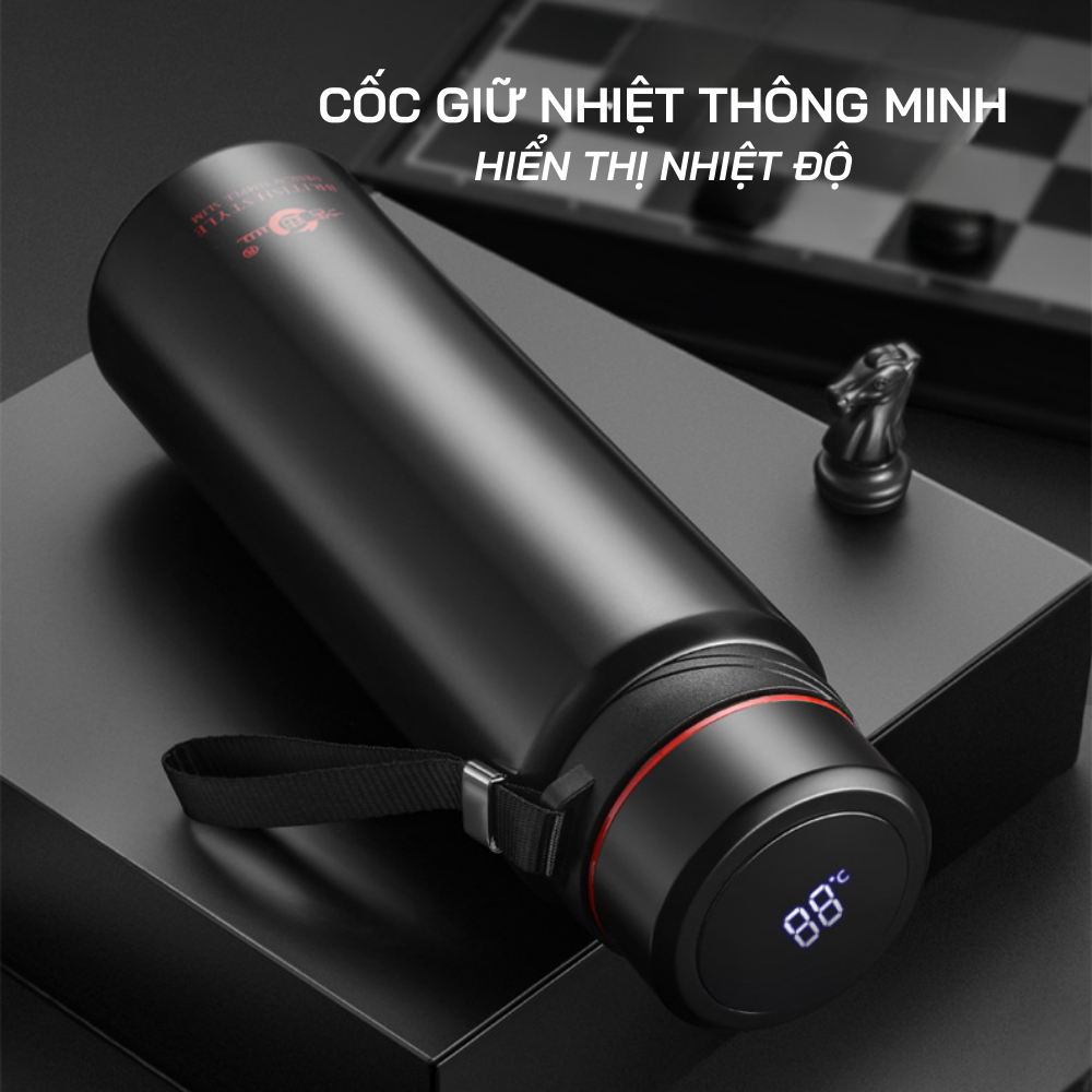 Bình Giữ Nhiệt Thể Thao 600ml Nóng Lạnh Hiển Thị Nhiệt Độ Khi Chạm Lõi Thép Inox 304 Chống Gỉ
