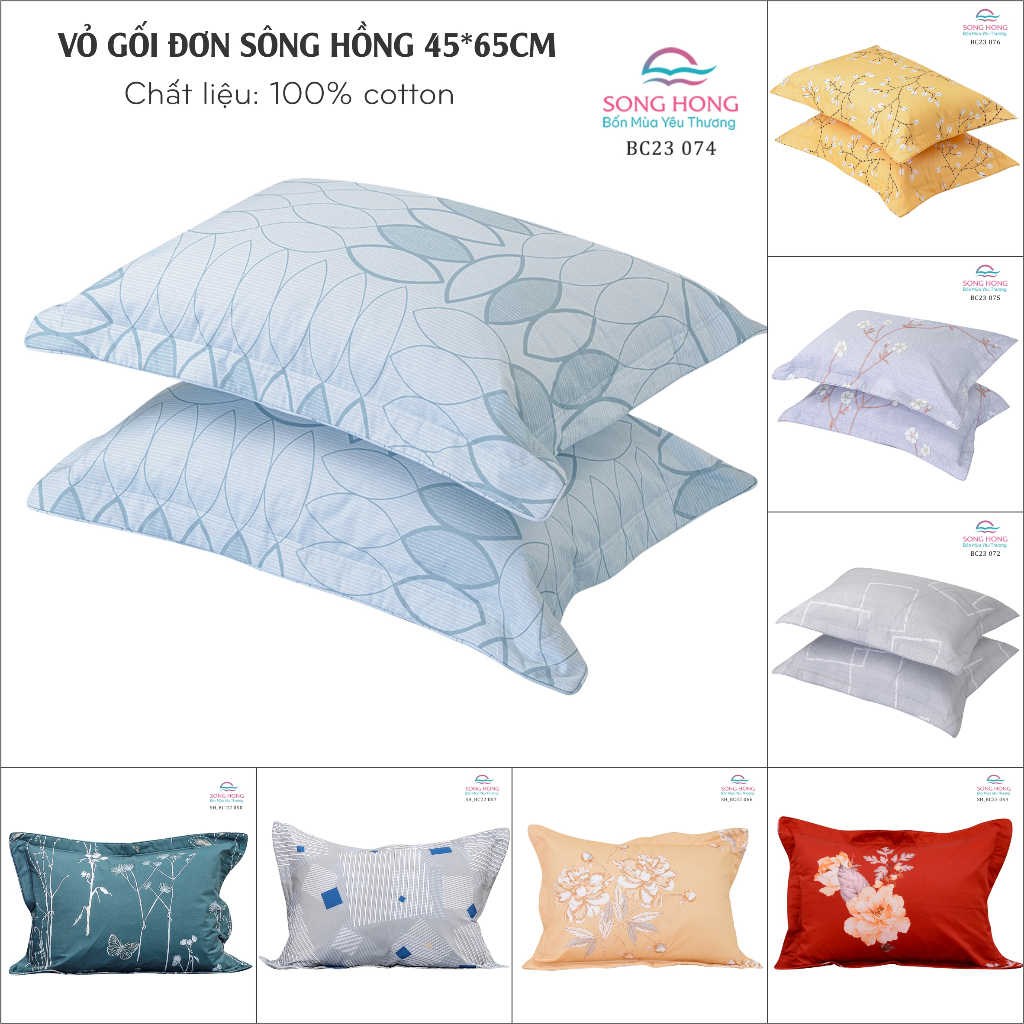 Vỏ gối đơn Sông Hồng chất cotton kích thước 45x65cm