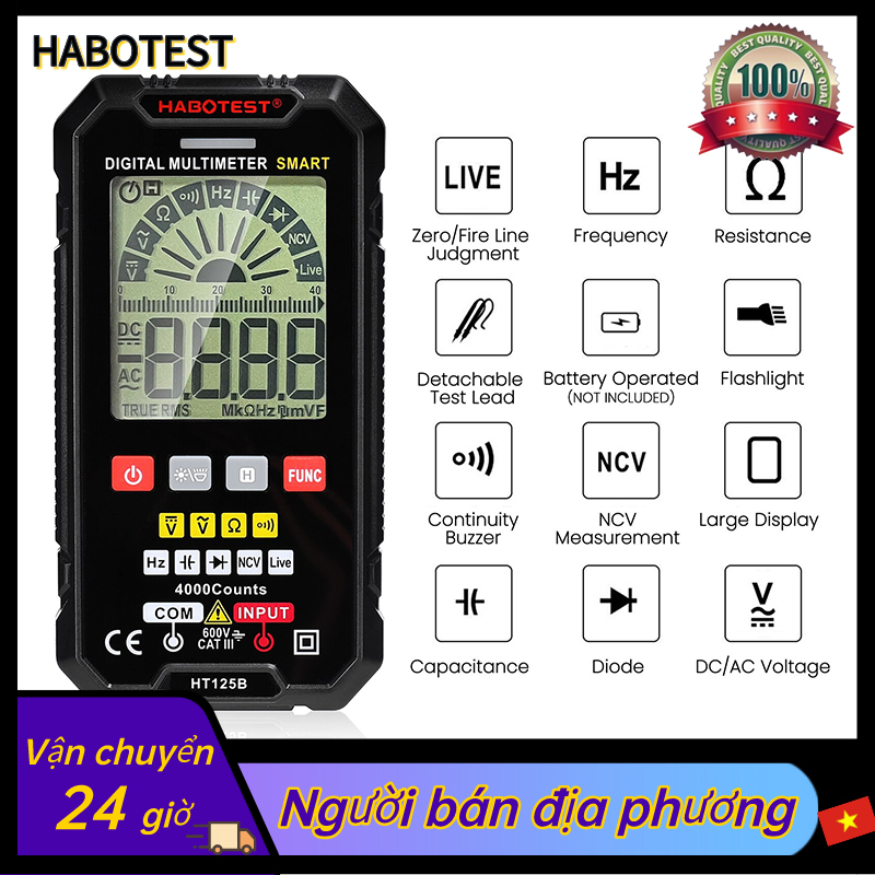 HABOTEST HT125A HT125B 600V Digital Professional Automatic Đo vạn năng Điện áp Điện dung Ohm Hertz Diode NCV Giữ TRMS