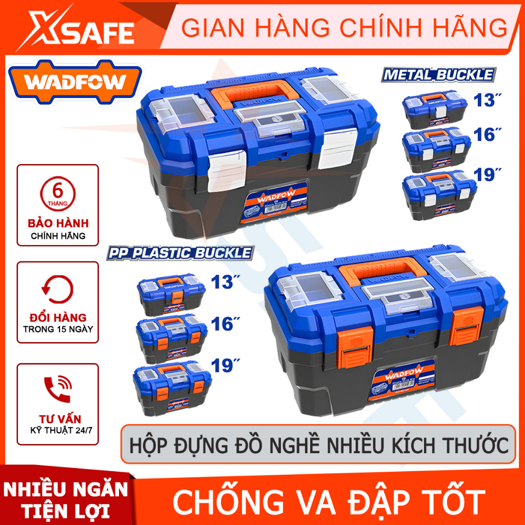 Hộp đựng đồ nghề WADFOW kích thước 13-19inch Thùng dụng cụ nhựa PP cứng cáp chịu lực tốt độ bền cao, nhiều ngăn tiện lợi