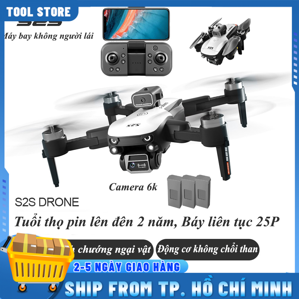 Flycam S2S PRO MAX Động Cơ Không Chổi Than Tích Hợp 2 Camera HD, Máy Bay Plycam Quay Phim Chụp Ảnh Trên Không