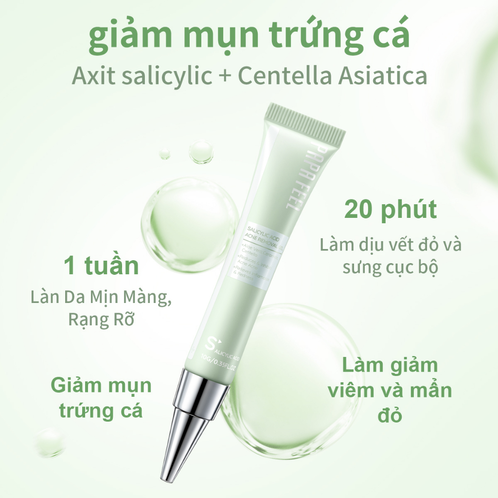 PAPA FEEL Axit Salicylic Gel chấm mụn 2% BHA  10g Giảm Mụn Trứng Cá