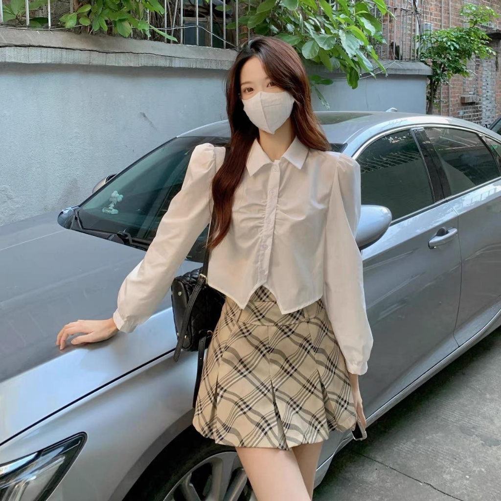 B1055- Áo sơ mi nữ xếp ly cá tính
