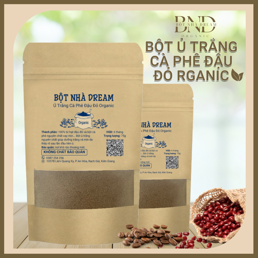 Bột ủ trắng cà phê đậu đỏ Body Organic dưỡng trắng, làm sạch sâu, mờ thâm sạm, mịn màng da |TL75g|