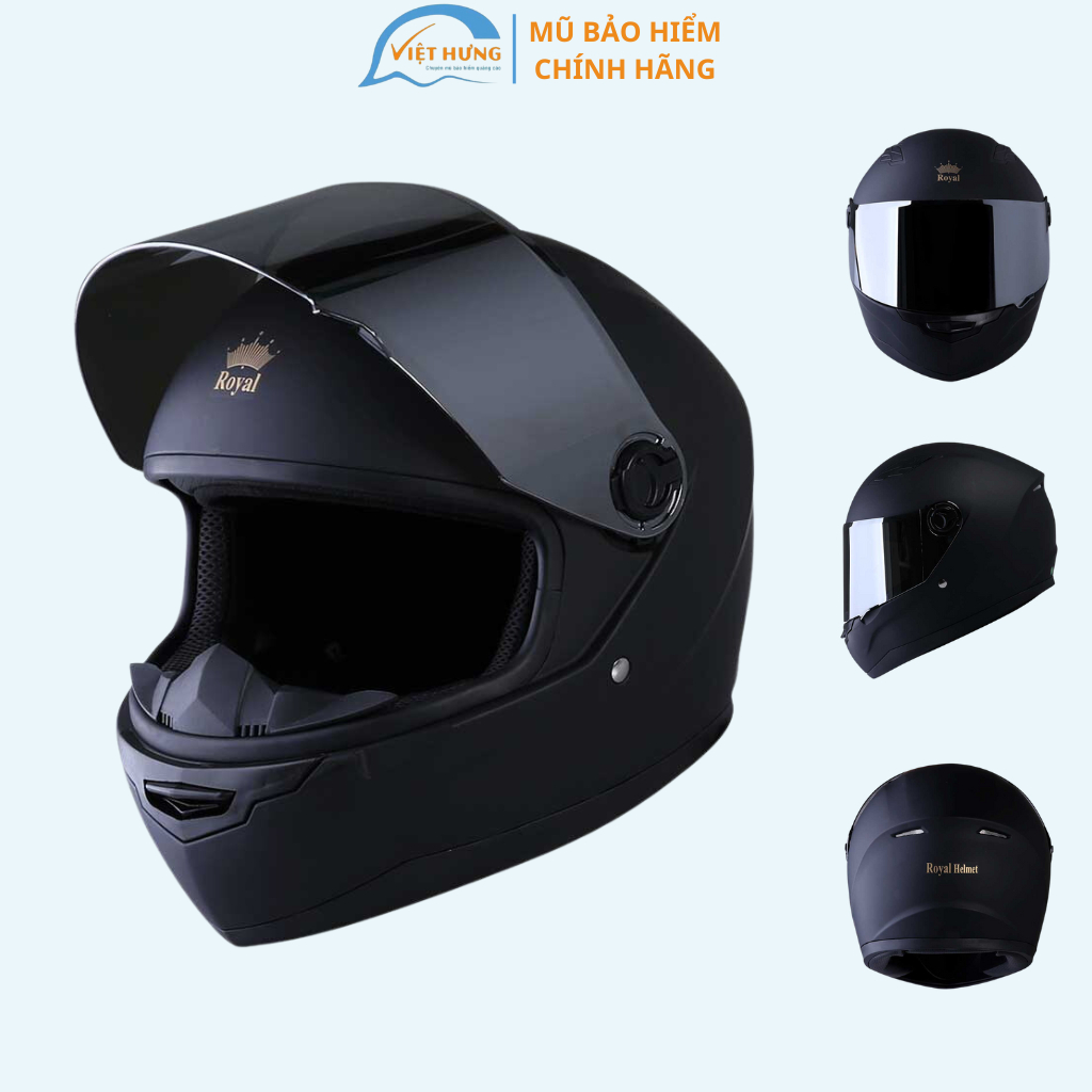 Mũ bảo hiểm Fullface cao cấp Royal M136 - Asia MT136 - Đen nhám - kính trà
