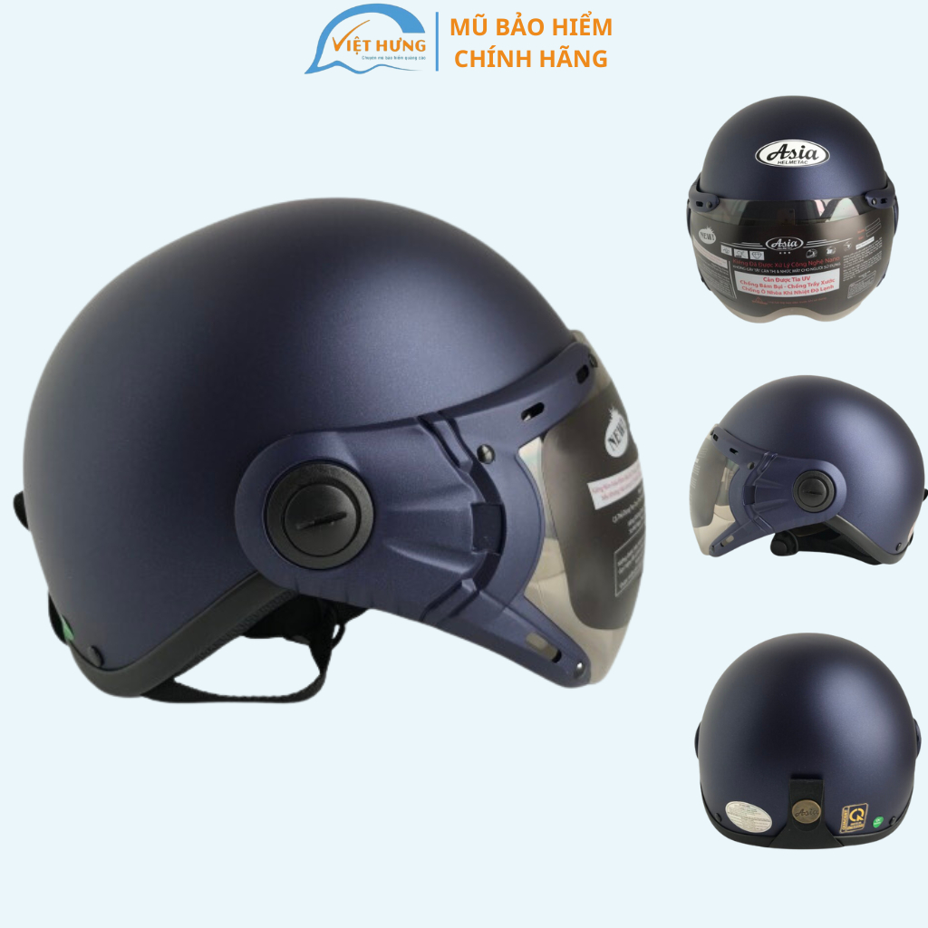 Mũ Bảo Hiểm Chính Hãng ASIA MT105K Size Đầu 57-59cm Xanh Nhám - Kính Mầu Trà - Bảo hành 12 tháng