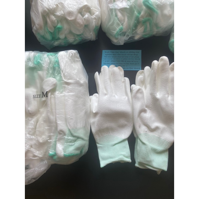 10 đôi Găng tay bảo hộ  trắng xám lòng bàn tay phủ PU  bảo vệ tay  tránh tiếp xúc vật sắc nhọn giá tốt