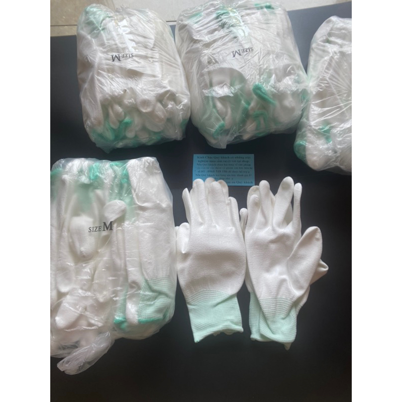 10 đôi Găng tay bảo hộ  trắng xám lòng bàn tay phủ PU  bảo vệ tay  tránh tiếp xúc vật sắc nhọn giá tốt