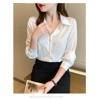 B1057- Áo sơ mi nữ basic cơ bản lụa ngọc trai