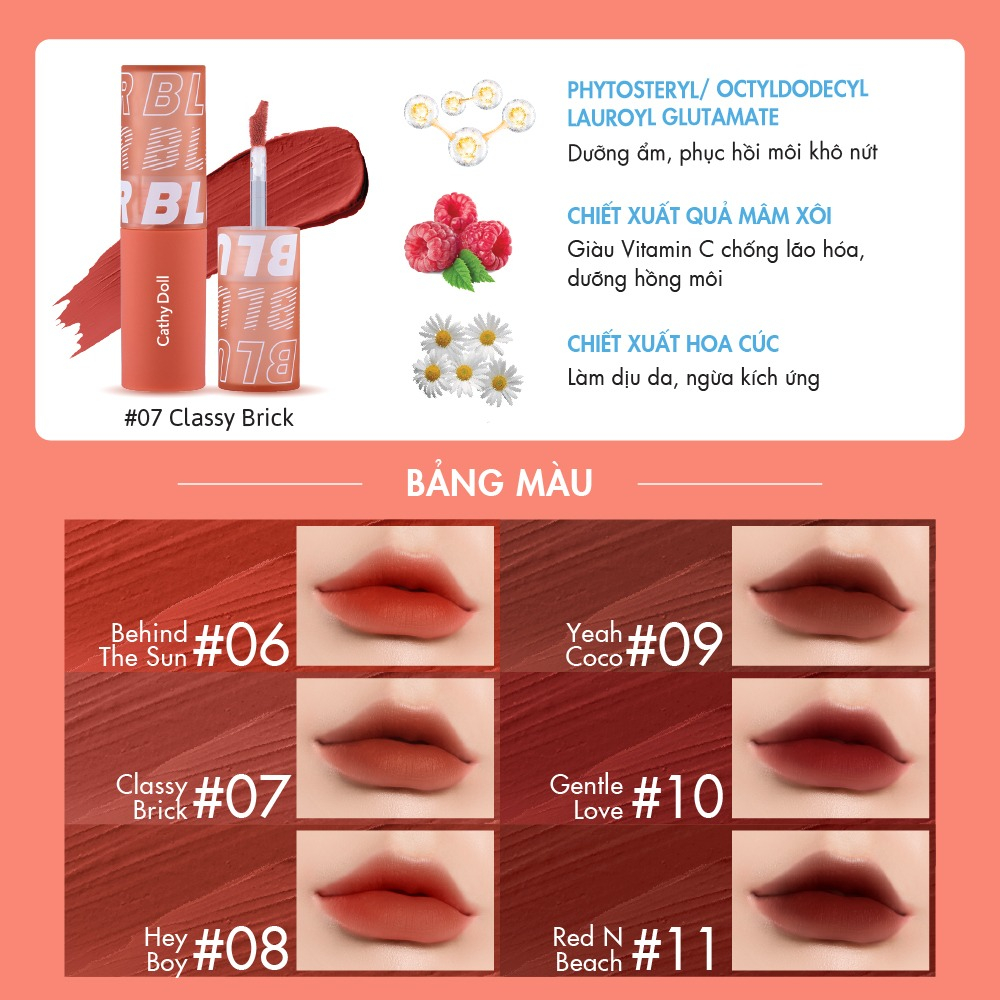 Son Kem Lì Mềm Mịn Lâu Trôi Cathy Doll Air Relax Lip Blur 3.5g