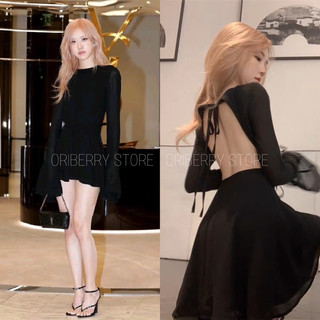 Váy Voan Tay Dài Hở Lưng Sexy Phong Cách Blackpink Quyến Rũ Cho Nữ