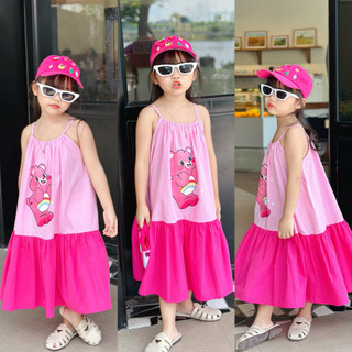 Đầm maxi 2 dây bé gái in hình dấu gâu siêu xinh