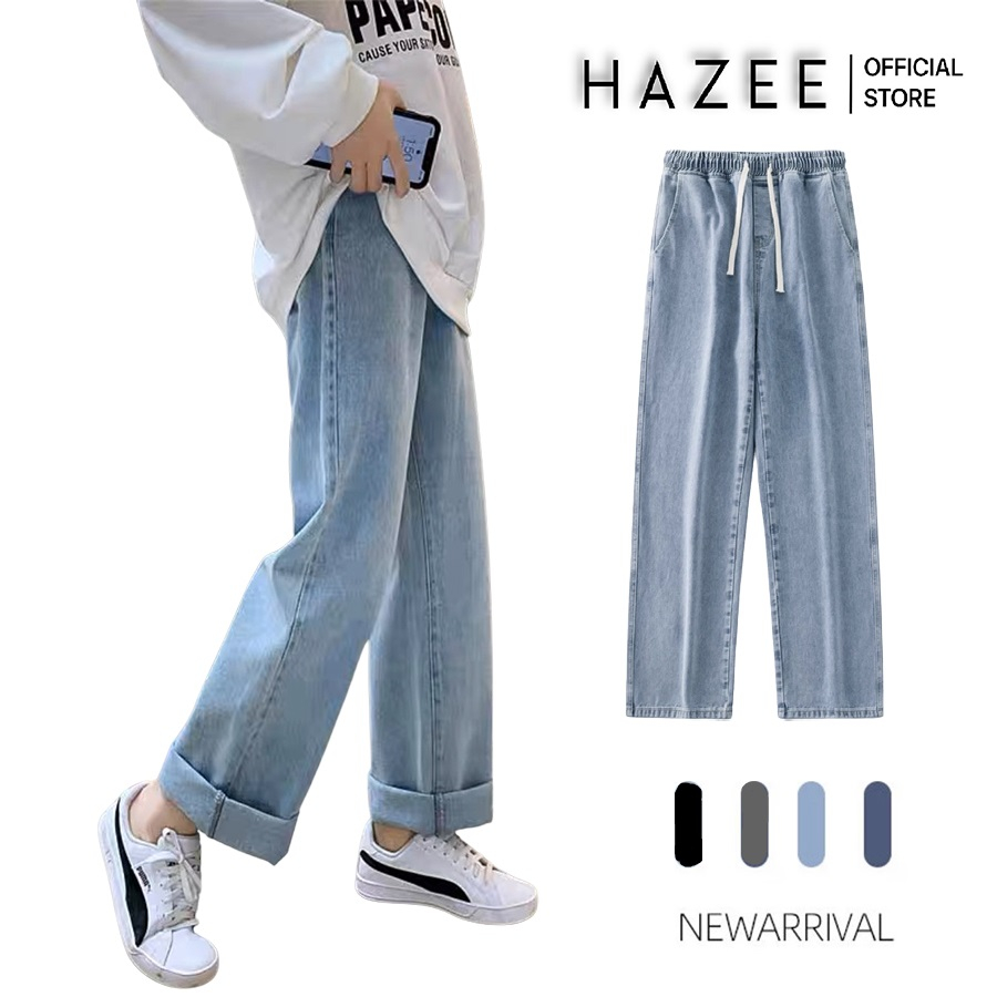 Quần jean ống rộng unisex HAZEE dây bản to phom rộng suông chất liệu jean co giãn cao cấp 4 màu -2023ZY01