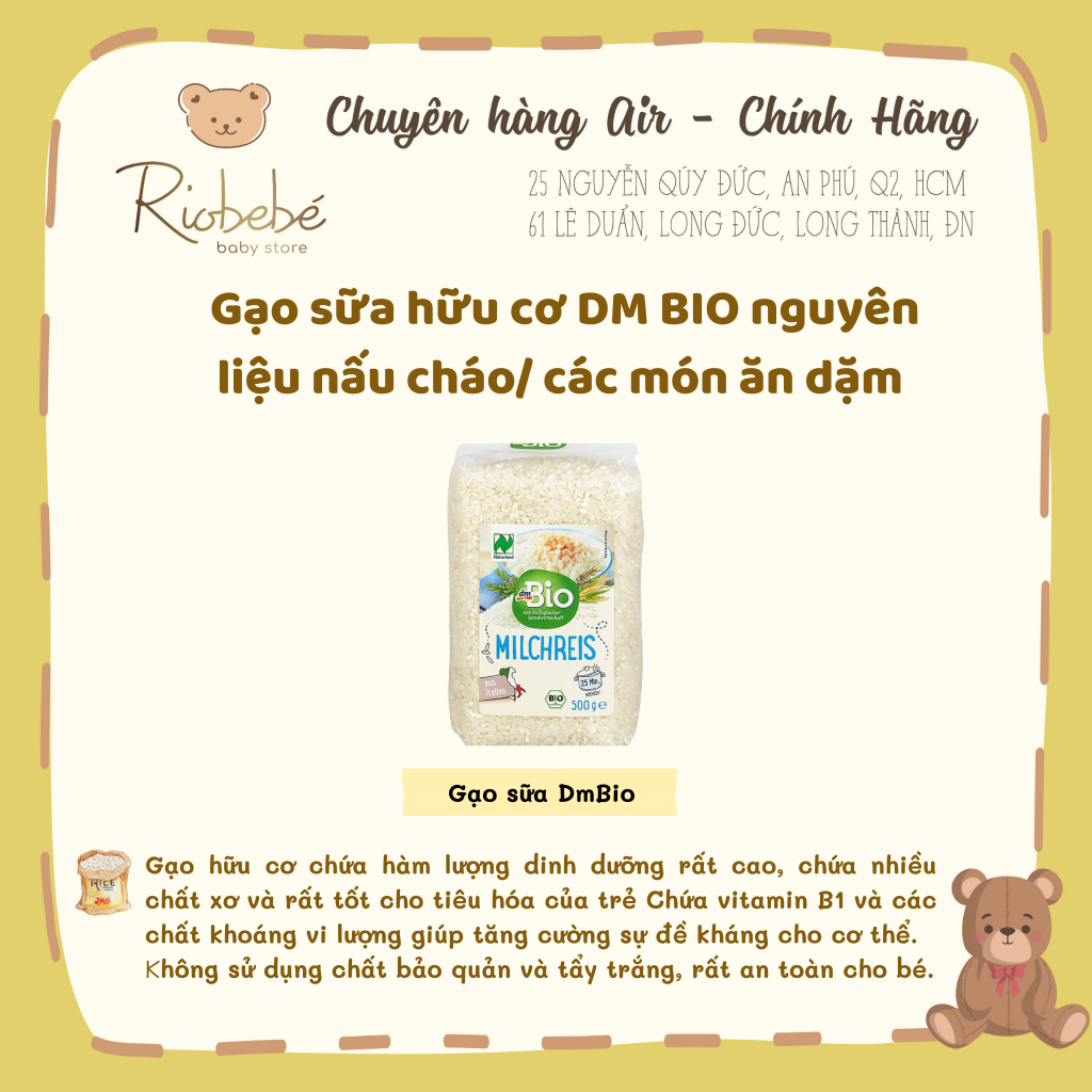 Gạo sữa hữu cơ dmBio nguyên liệu cho bé ăn dặm [Hàng chuẩn Air - Nội địa Đức]