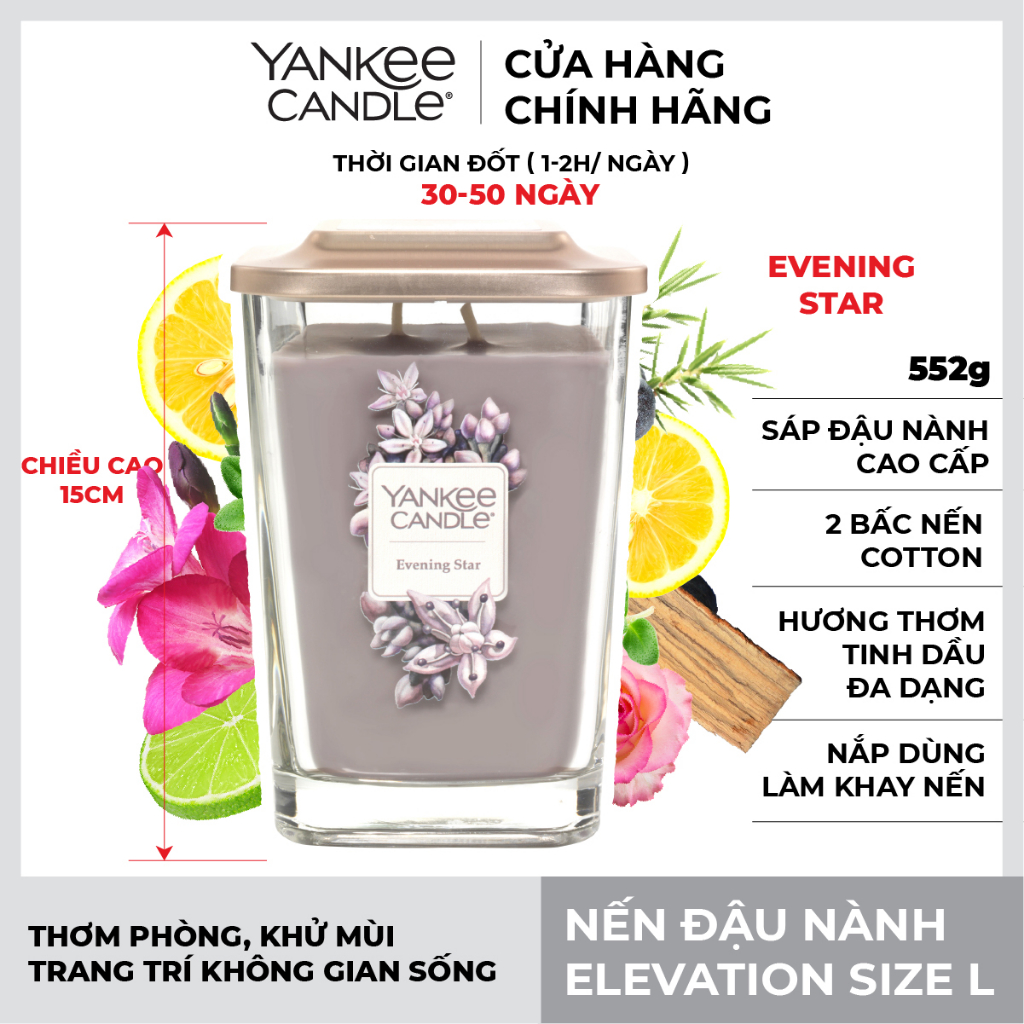 Nến ly vuông Elevation Yankee Candle size L - Evening Star (552g)
