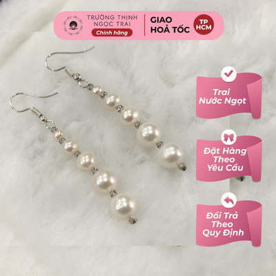 Bông Tai Ngọc Trai Bạc 925 Dáng Dài Hạt Mix Bi - NT20 - Ngọc Trai Trường Thịnh