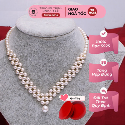 Chuỗi Đeo Cổ Ngọc Trai 6ly Bạc 925 Dây Đan Dài 45cm - NT18 - Ngọc Trai Trường Thịnh