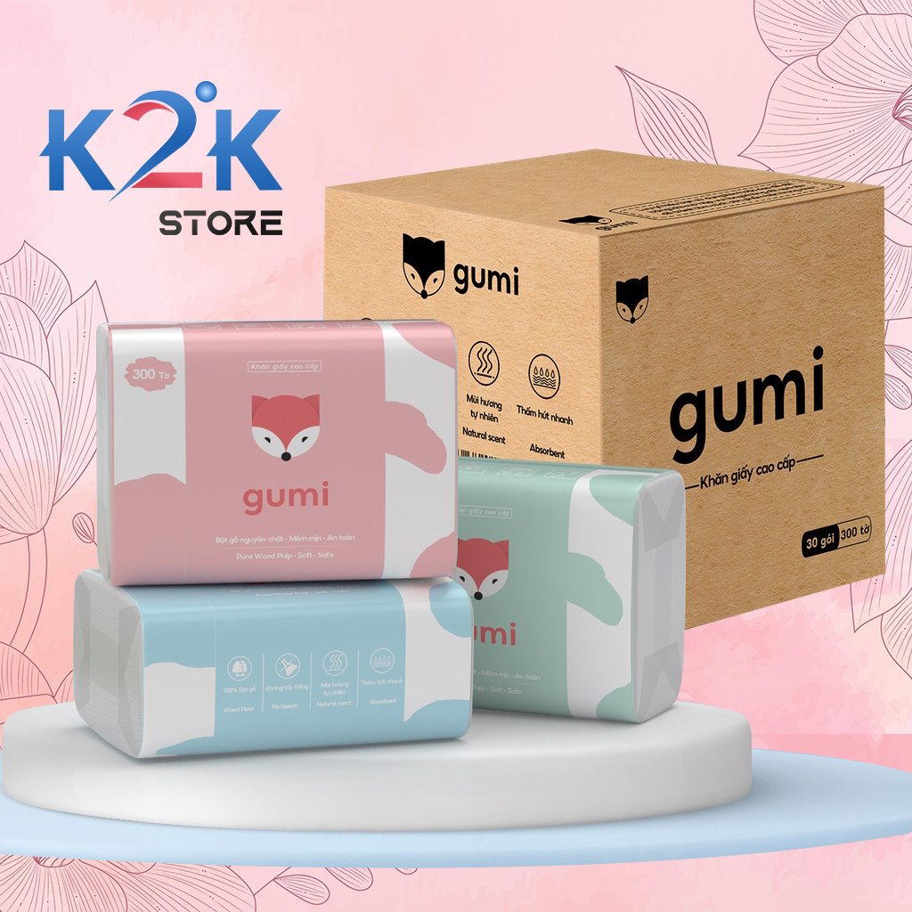 Thùng 30 gói giấy ăn đa năng cao cấp chính hãng GUMI, khăn giấy khô giành cho gia đình