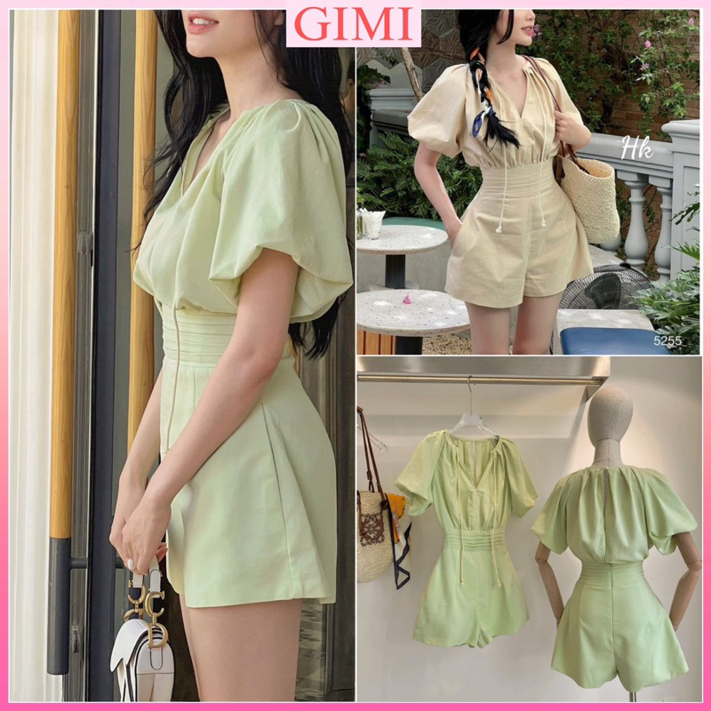 JUNPSUIT TAY BỒNG CỔ V LINEN 2 LỚP XANH BƠ XDGIMI (Kèm ảnh thật)