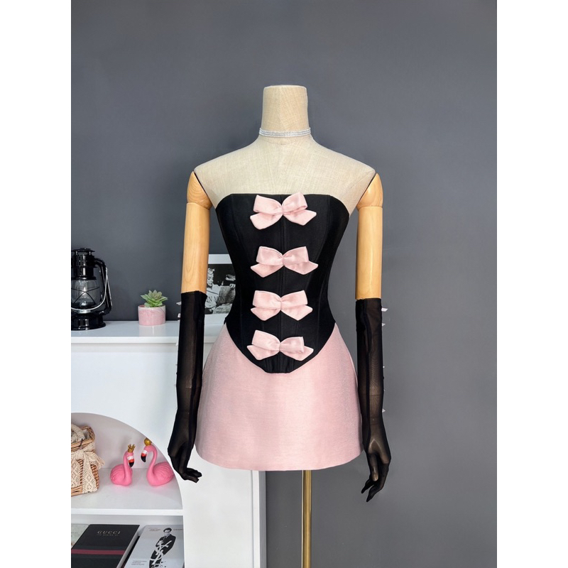 Set áo nơ corset + Chân váy kèm bao tay Born Pink