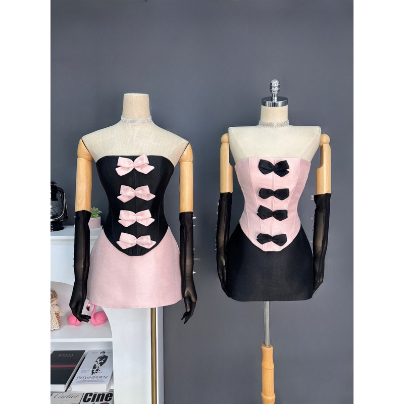 Set áo nơ corset + Chân váy kèm bao tay Born Pink
