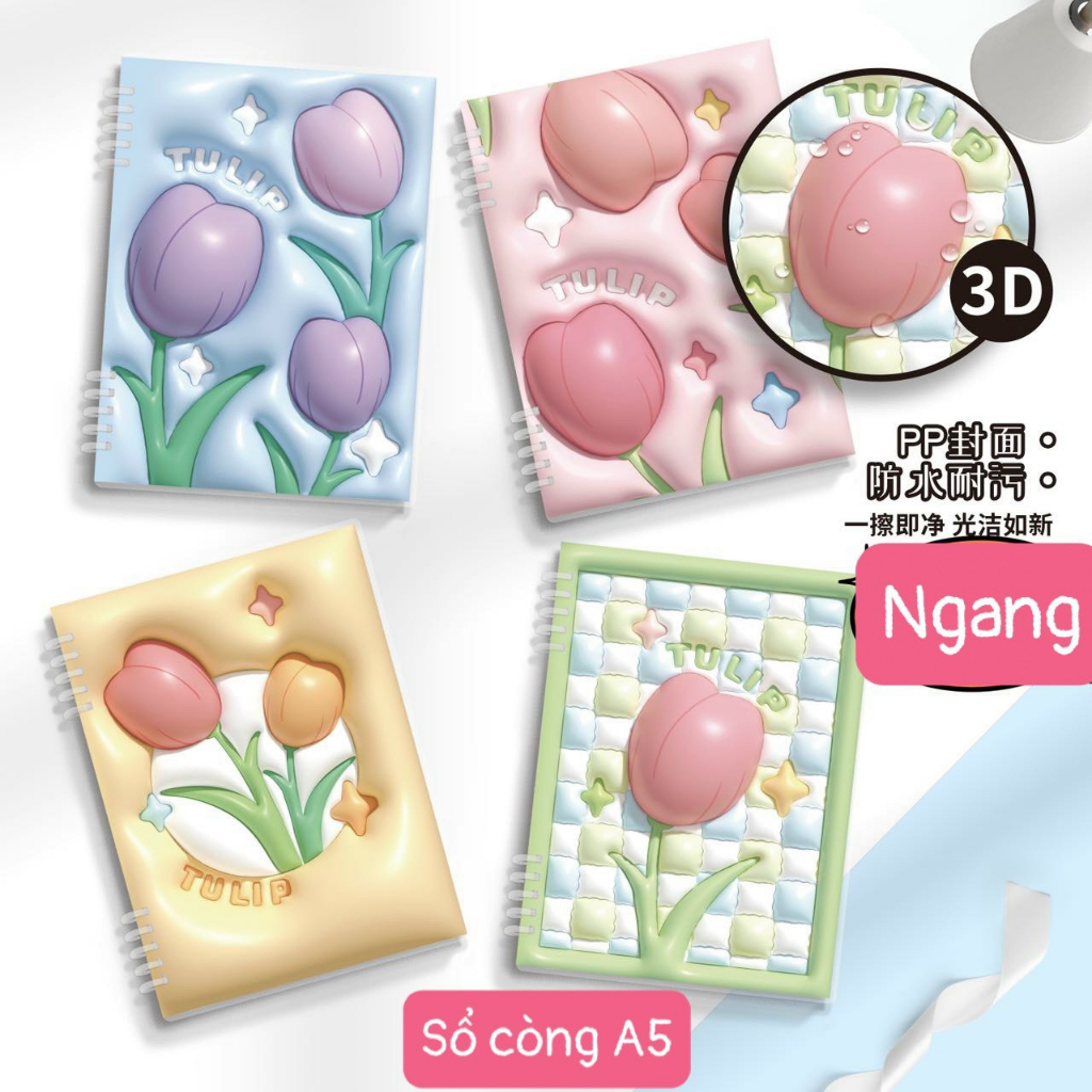 Sổ tay khổ A5 bìa họa tiết 3D chống thấm nước, ruột giấy caro (01 quyển)