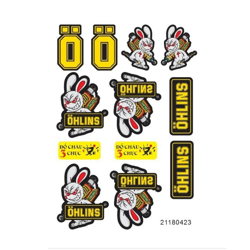 Tem hình dán sticker logo thỏ OHLIN tem chống nước bị