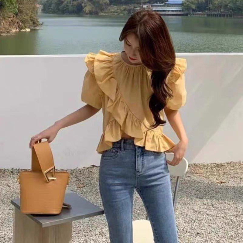 B1065- Áo sơ mi nữ phối bèo cá tính