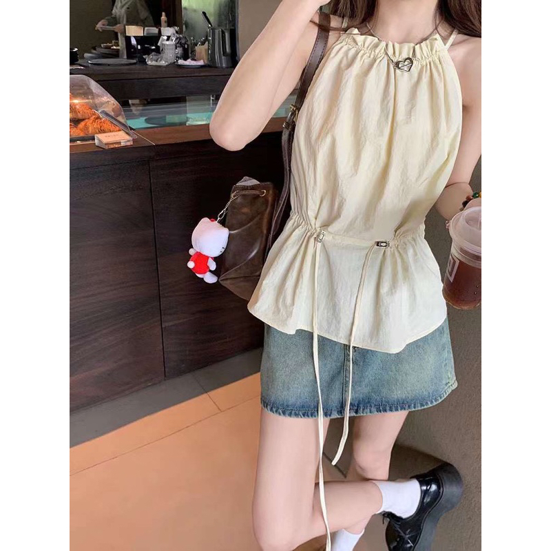 Áo Yếm phối dây rút eo màu vintager hàng chuẩn QC loại 1 siêu xinh ảnh thật - sẵn