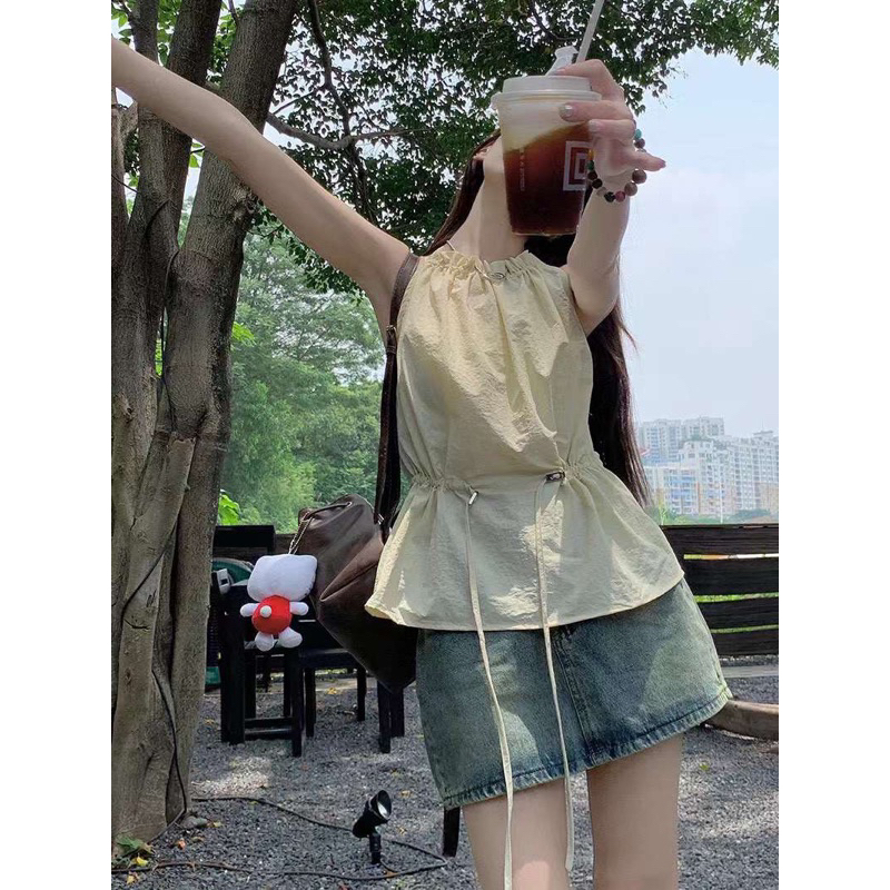 Áo Yếm phối dây rút eo màu vintager hàng chuẩn QC loại 1 siêu xinh ảnh thật - sẵn