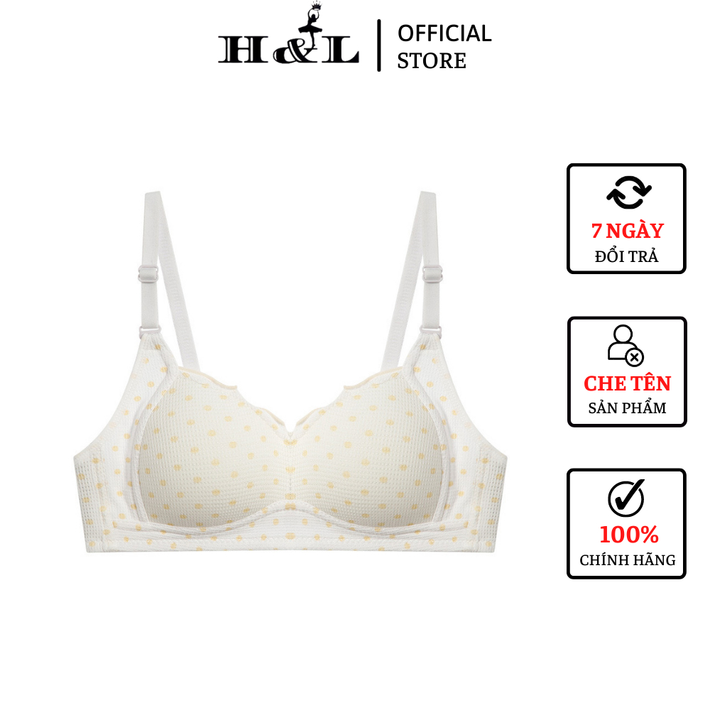 Áo ngực không gọng cotton chấm bi, mút mỏng thấm hút mồ hôi, bản to 3 nấc cài HL BOUTIQUE A361