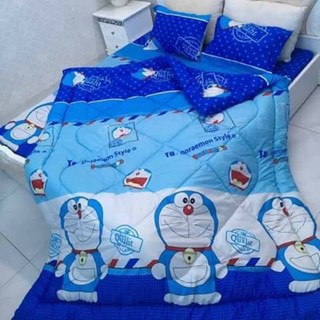 Bộ Chăn Ga Gối 5 MÓn Doremon 1M6 x 2M (1 Drap + 2 Vỏ Gối Nằm + 1 Chăn Hè + 1 Vỏ Gối Ôm)