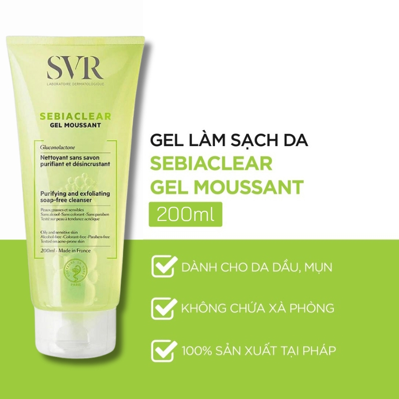 Sữa Rửa Mặt SVR Cho Da Dầu Mụn - SVR Sebiaclear Gel Moussant  200ml-400ml Loại Bỏ Tế Bào Da Chết SRM