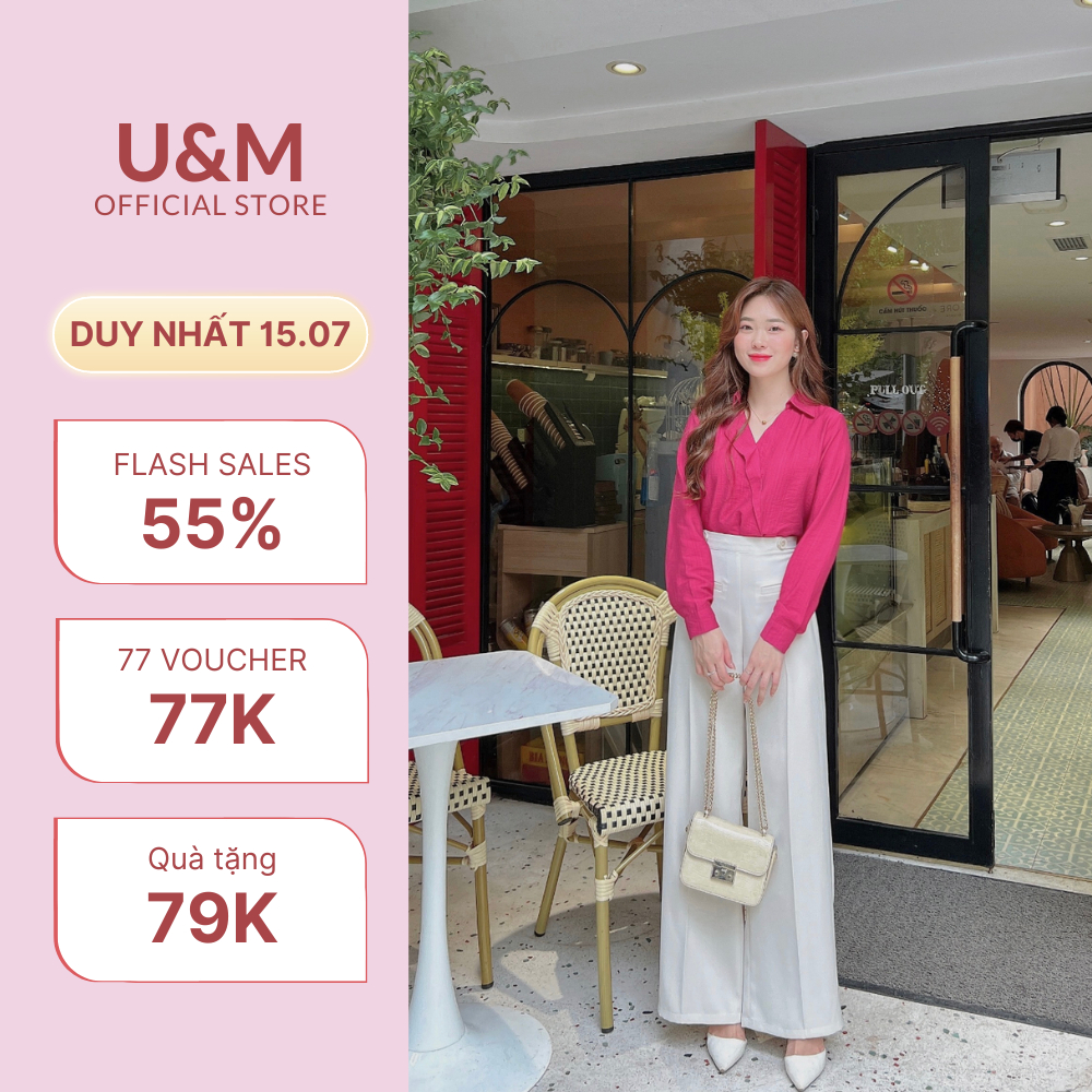 Quần Ống Suông Rộng Nữ Cạp Siêu Cao Có Túi Ngang Kèm 2 Khuy Đính Tinh Tế U&M (Qt01)