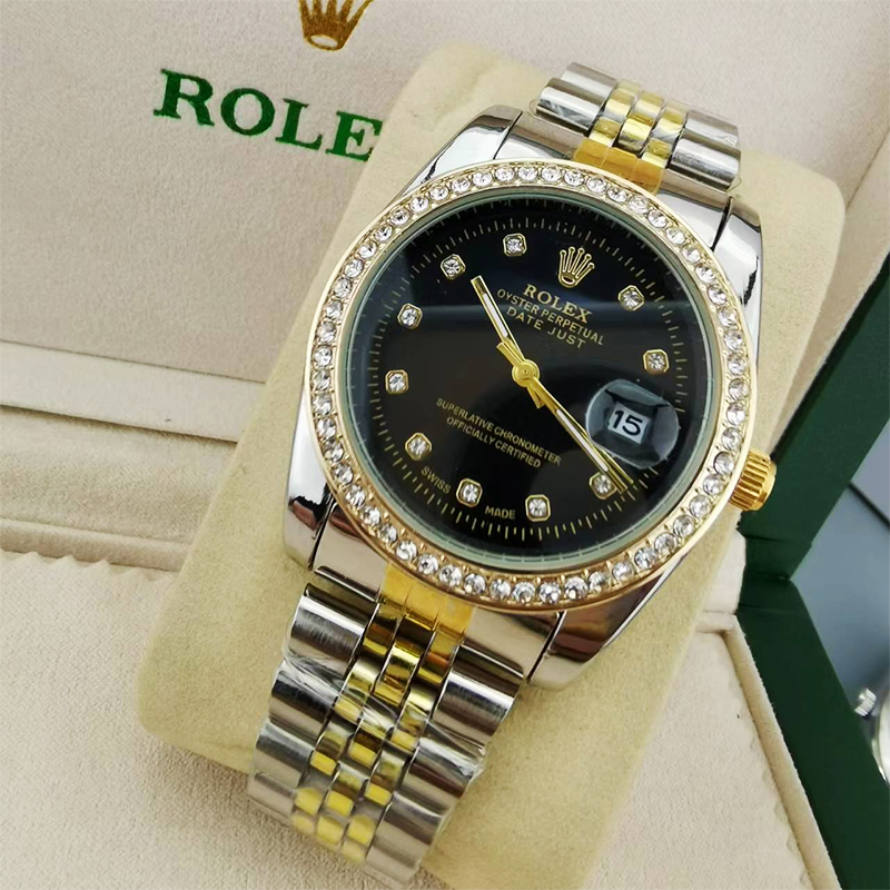 Đồng hồ nam Rolex nam viền đính đá dây thép vỏ thép mạ điện chống gỉ sét, size mặt 38mm bảo hành 12 tháng