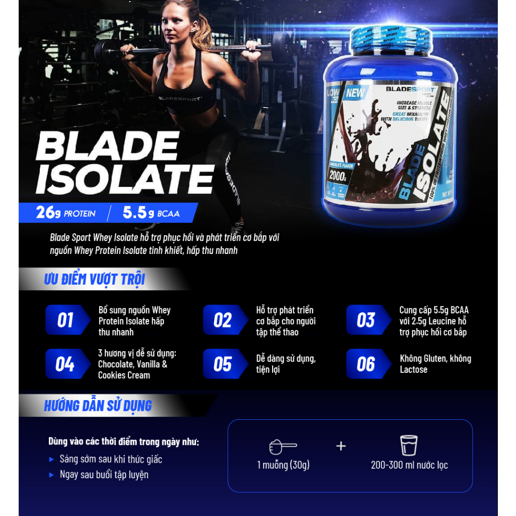 Sữa dinh dưỡng hỗ trợ tăng cơ Blade Sport Whey Isolate  - WHEYSHOP VN