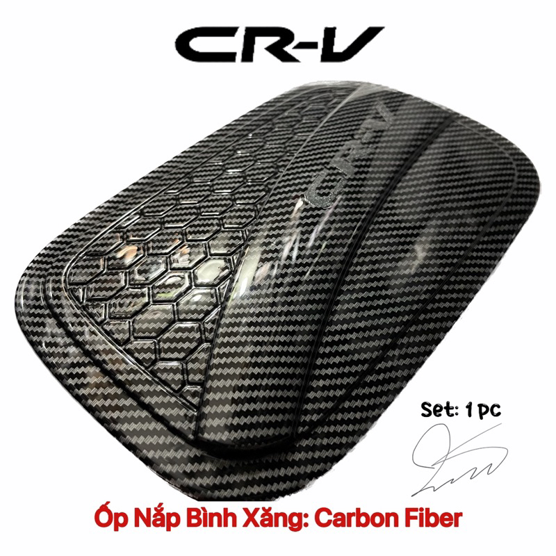 Ốp nắp bình xăng Honda CRV 2018 - 2023 Carbon + Mạ Cheome 2019 2020 2021 2022 dán trang trí bảo vệ chống xước