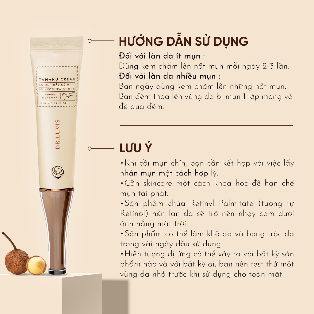 Kem Giảm Mụn Mù U - Tamanu Cream Dr.Luvis Thông Thoáng Lỗ Chân Lông 10gr