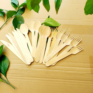 Bịch 100 muỗng gỗ,nĩa gỗ,dao gỗ, dài 16cm cao cấp tiệt trùng, an toàn bảo vệ môi trường-quannaocungcan126
