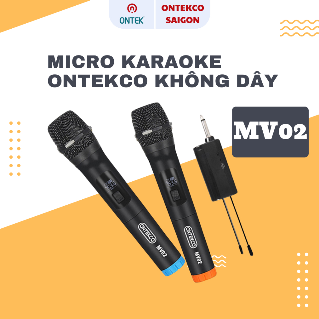 Bộ micro không dây Ontekco Mv02 chạy loa kéo, âm ly, dàn loa hát karaoke chuyên nghiệp