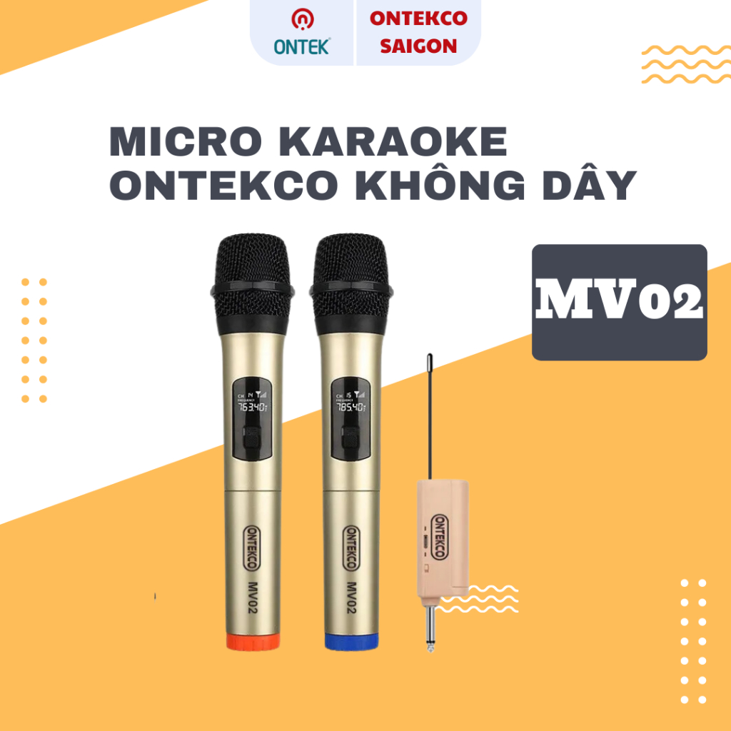 Micro Không dây cao cấp ONTEKCO MV02 chính hãng, chuyên dùng cho Amply, loa kéo - BẢO HÀNH 12 THÁNG
