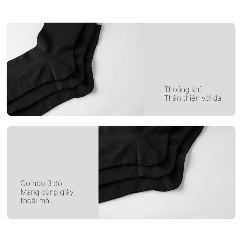 HLA - Bộ 3 đôi vớ nam cao cấp co giãn hút ẩm tốt thoáng khí Simple solid color moisture-absorbing comfortable socks