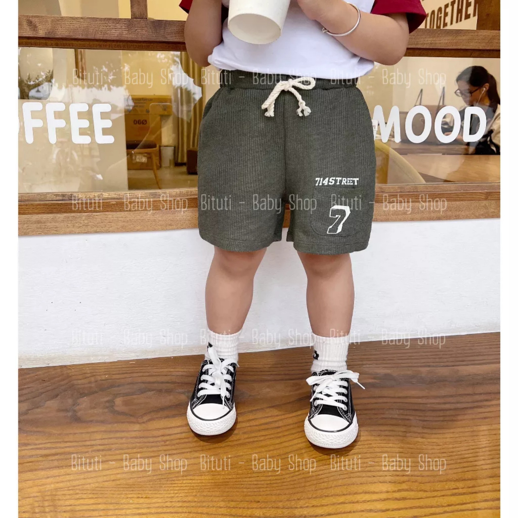 Quần thun ngắn Bigbaby chất thun tổ ong mềm 2 màu cho bé trai phối áo siêu cưng thoải mái 9-22kg