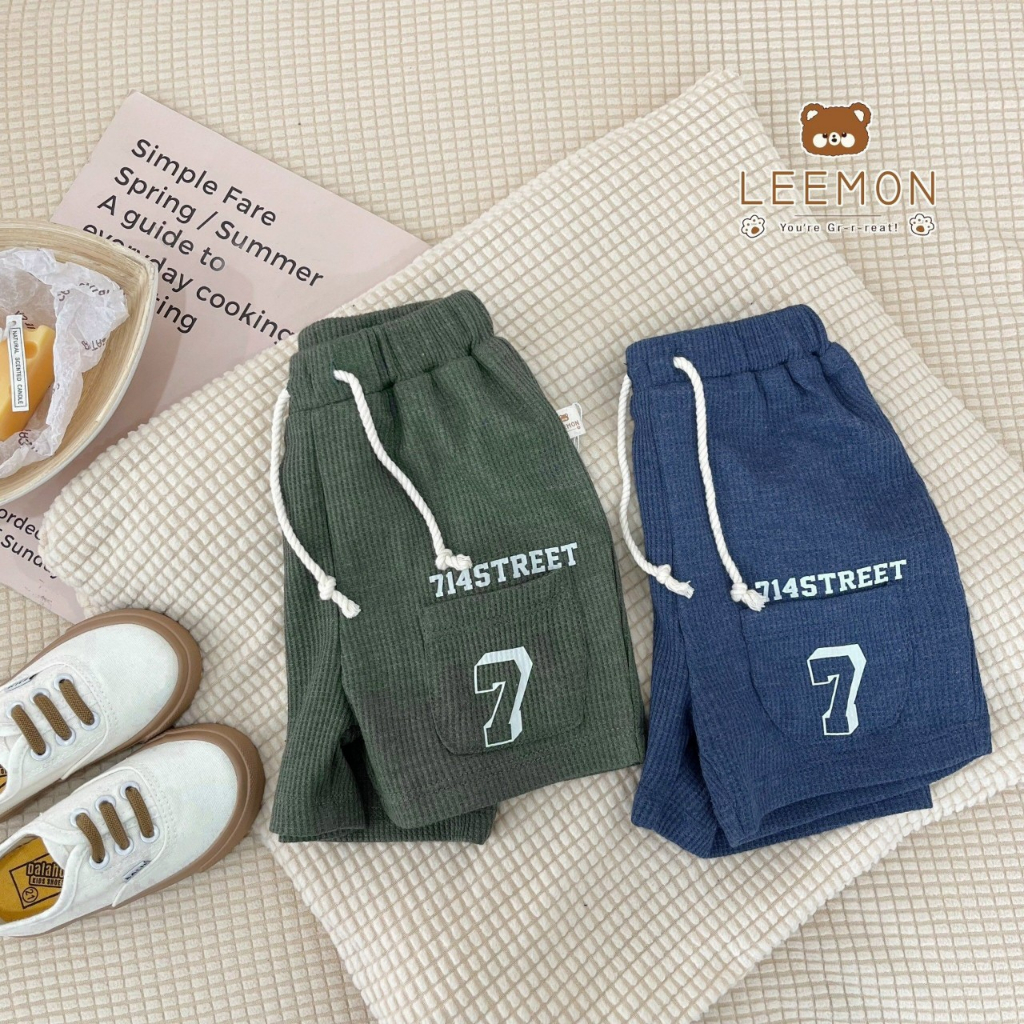 Quần thun ngắn Bigbaby chất thun tổ ong mềm 2 màu cho bé trai phối áo siêu cưng thoải mái 9-22kg