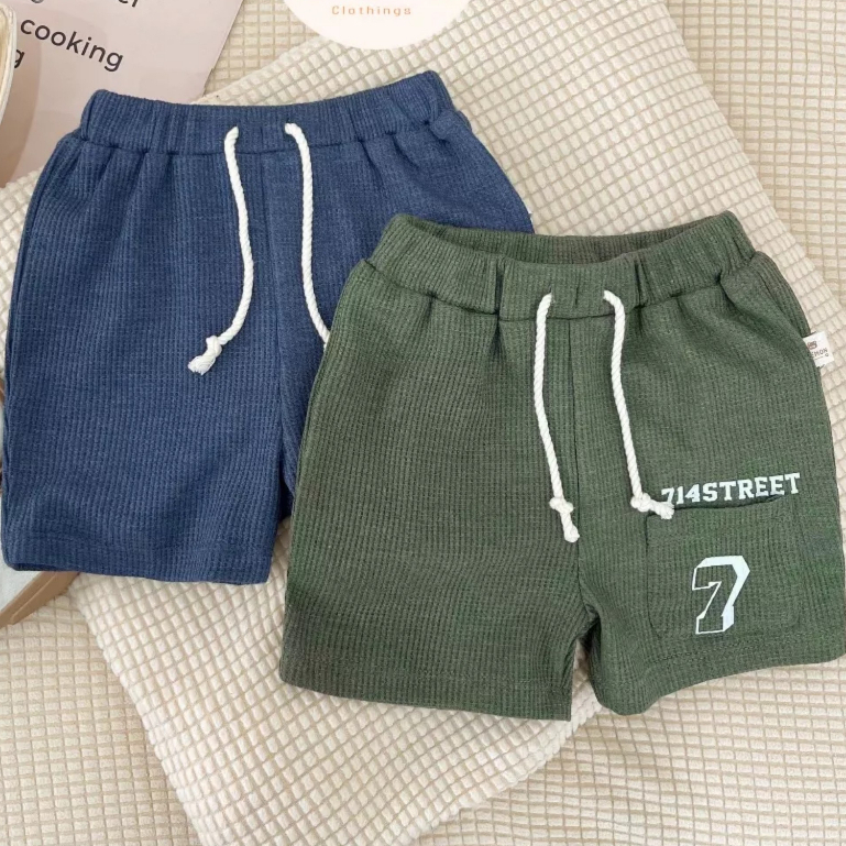 Quần thun ngắn Bigbaby chất thun tổ ong mềm 2 màu cho bé trai phối áo siêu cưng thoải mái 9-22kg