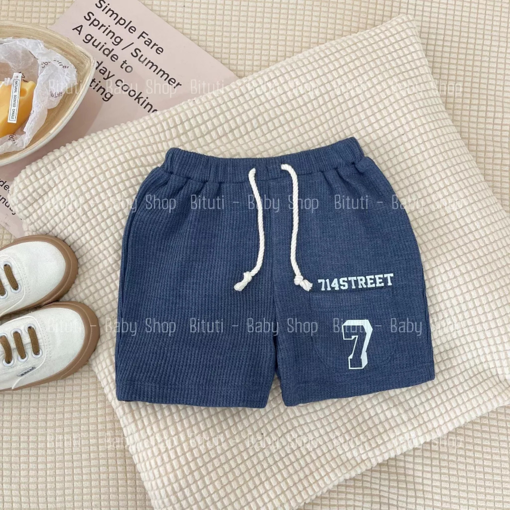 Quần thun ngắn Bigbaby chất thun tổ ong mềm 2 màu cho bé trai phối áo siêu cưng thoải mái 9-22kg