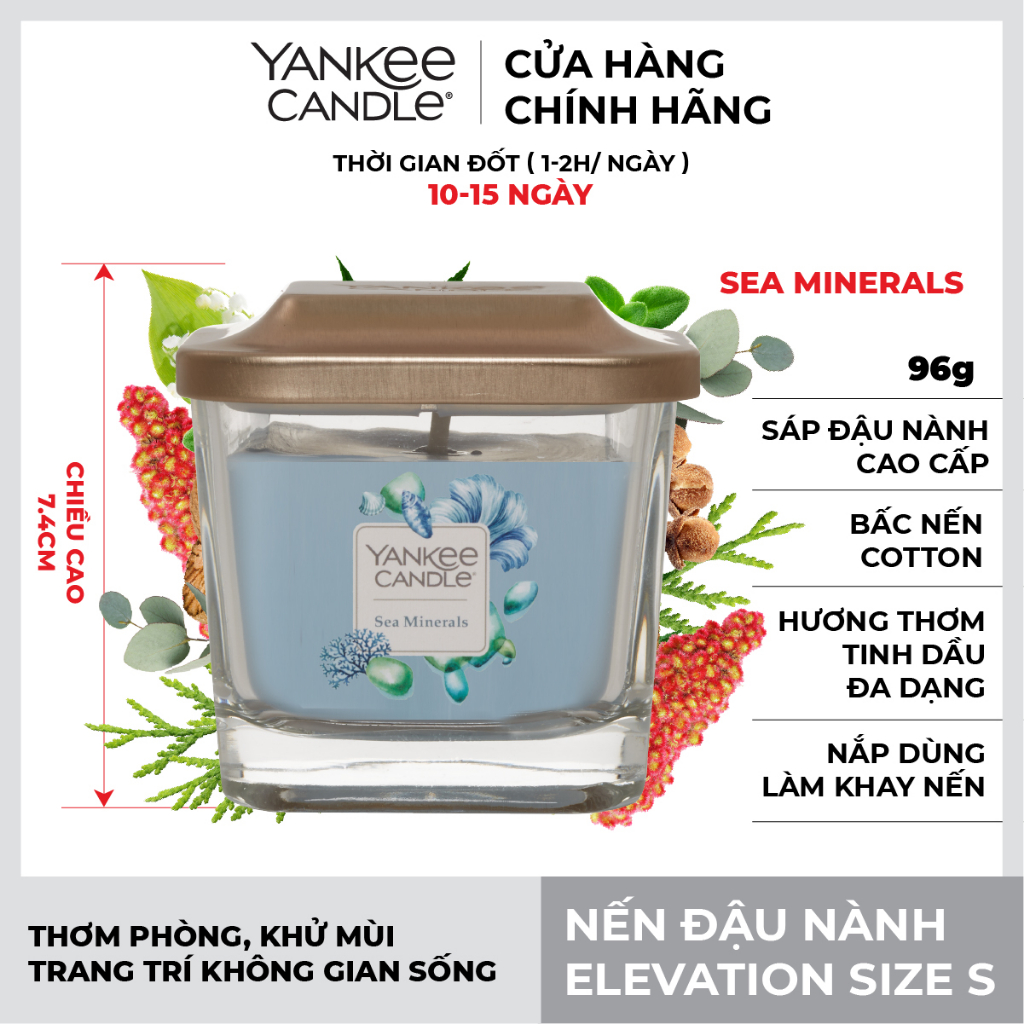 Nến ly vuông Elevation Yankee Candle size S - Sea Minerals (96g)